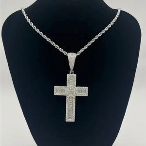 Sterling Silver Moissanite Bagauette Cross Pendant